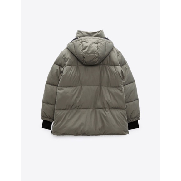 Zara HOODED QUILTED JACKET Dark Khaki M - Picture 5 of 15